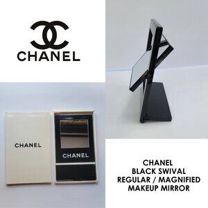 New in Box CHANEL Authentic Swival Makeup Mirror Black Portable magnified, Stand